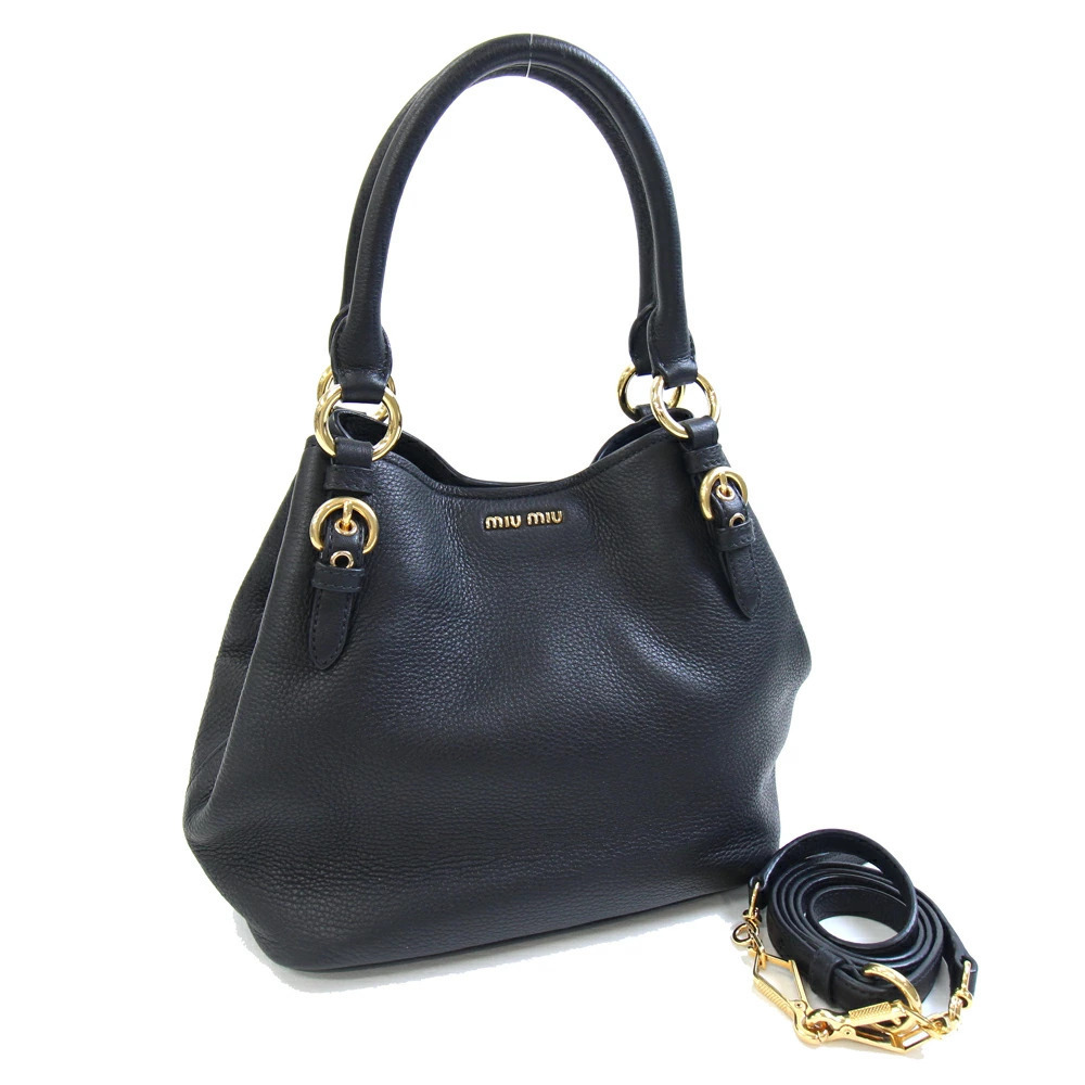 Miu MIu Handbag Madras Black Leather Shoulder Crossbody - Picture 1 of 10